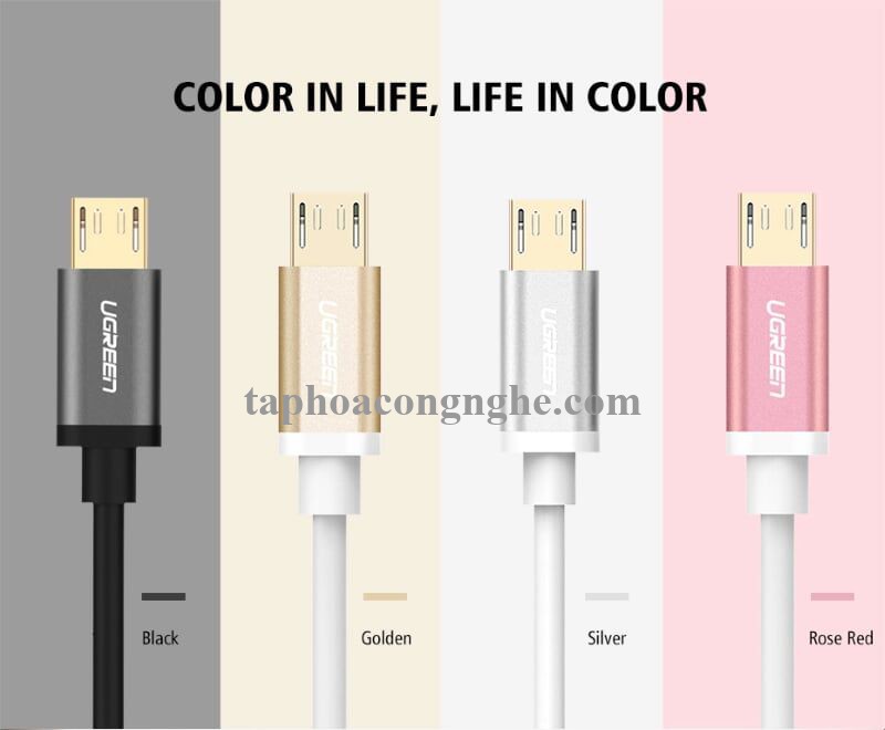 Ugreen 30659 0.5M màu Vàng Cáp sạc truyền dữ liệu USB 2.0 sang MICRO USB đầu mạ vàng US134 30030659